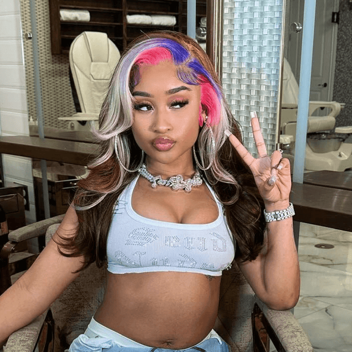 SZC Blue Pink Gray Skunk Stripe Chocolate Brown Lace Front Human Hair Wig