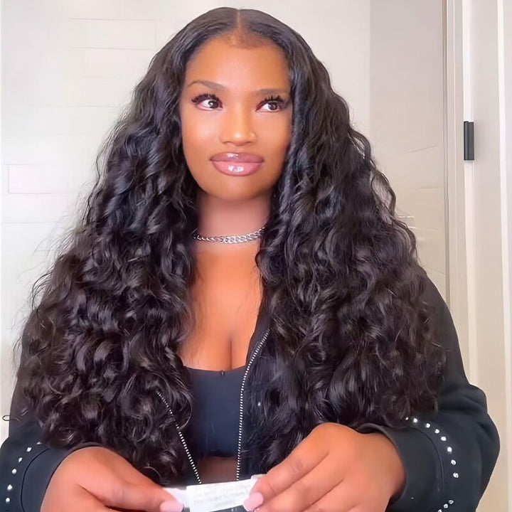 SZC Bohemian Crimped Loose Curl 13x4 Transparent Lace Front Human Hair Wigs