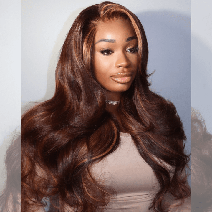SZC 250 300 Density Brown With Honey Blonde Highlight Skunk Stripe Remy Human Hair Wig