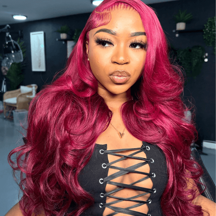 SZC Burgundy Red Color 200 Density 13x4 HD Lace Front Human Hair Wigs