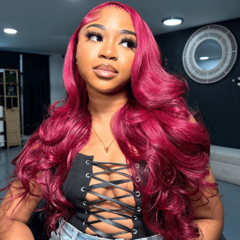 SZC Burgundy Red Color 200 Density 13x4 HD Lace Front Human Hair Wigs