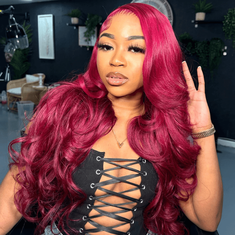 SZC Burgundy Red Color 200 Density 13x4 HD Lace Front Human Hair Wigs