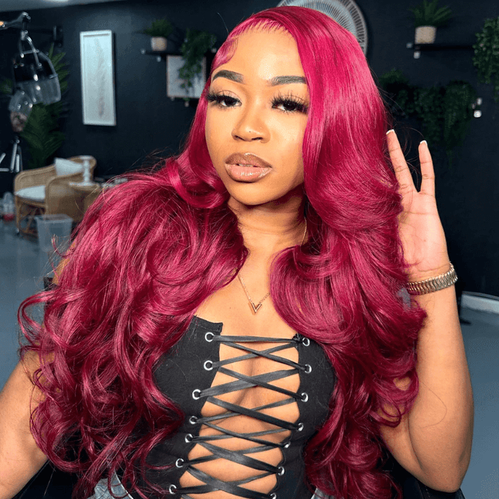 SZC Burgundy Red Color 200 Density 13x4 HD Lace Front Human Hair Wigs
