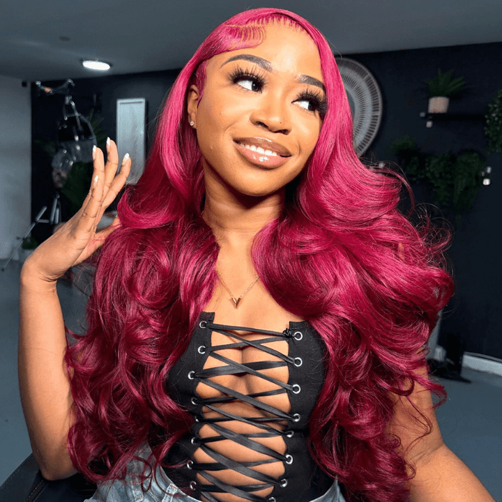SZC Burgundy Red Color 200 Density 13x4 HD Lace Front Human Hair Wigs