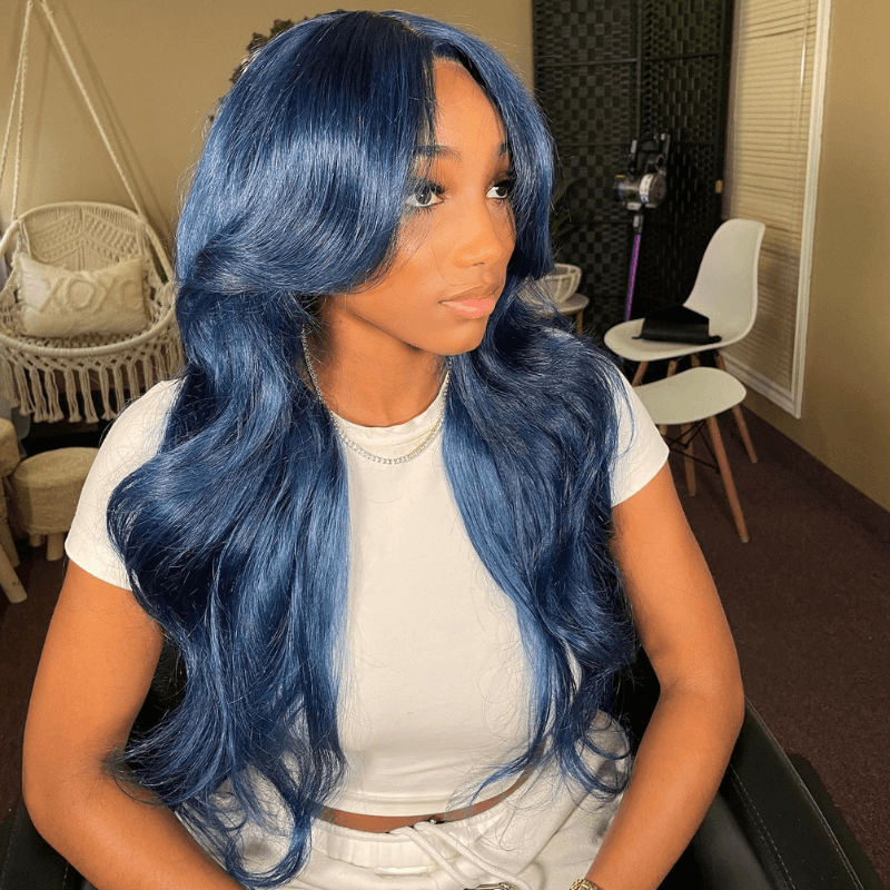 SZC Dark Blue Color 200 Density 13x4 Lace Front Virgin Human Hair Wigs