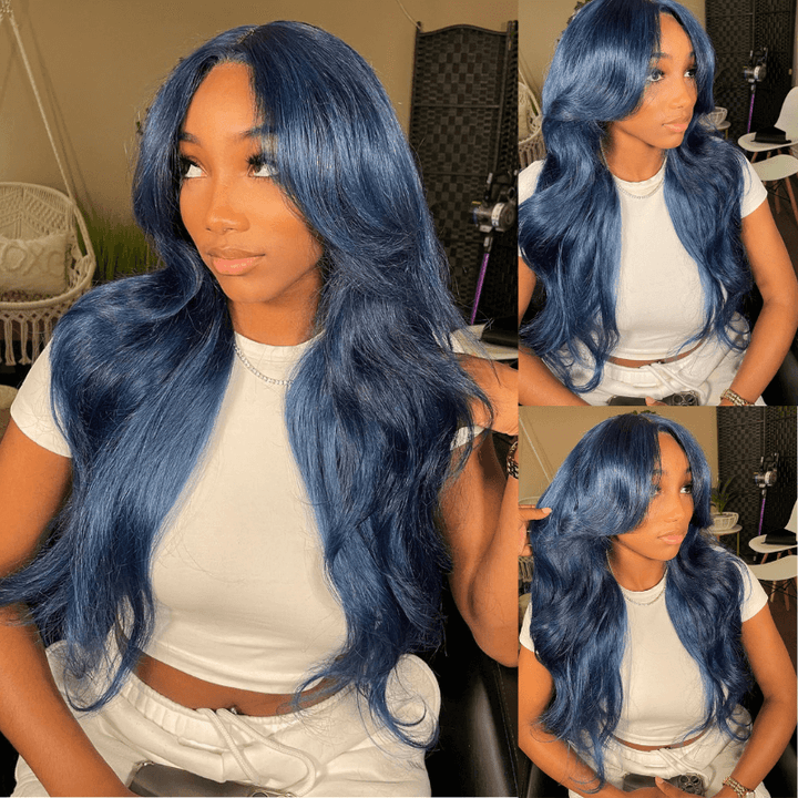 SZC Dark Blue Color 200 Density 13x4 Lace Front Virgin Human Hair Wigs