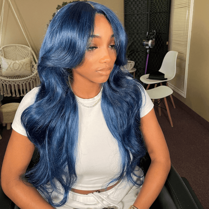 SZC Dark Blue Color 200 Density 13x4 Lace Front Virgin Human Hair Wigs