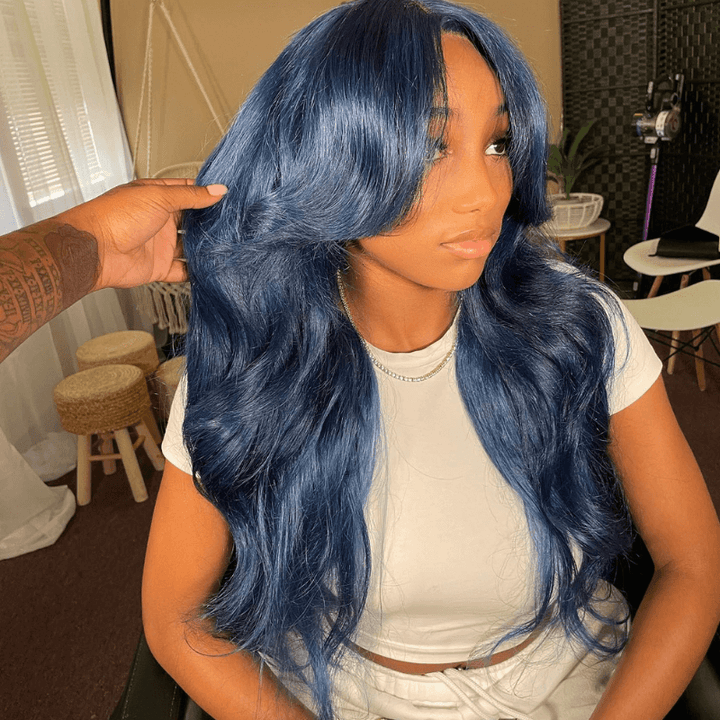 SZC Dark Blue Color 200 Density 13x4 Lace Front Virgin Human Hair Wigs