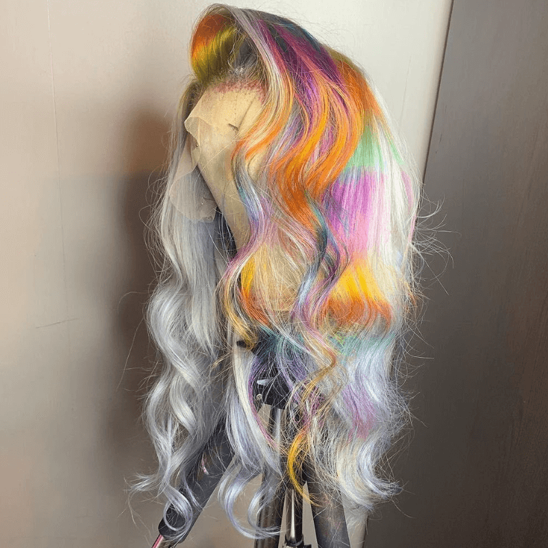 SZC Ginger Purple Yellow Gray Multi Color 13x4 Lace Front Human Hair Wigs