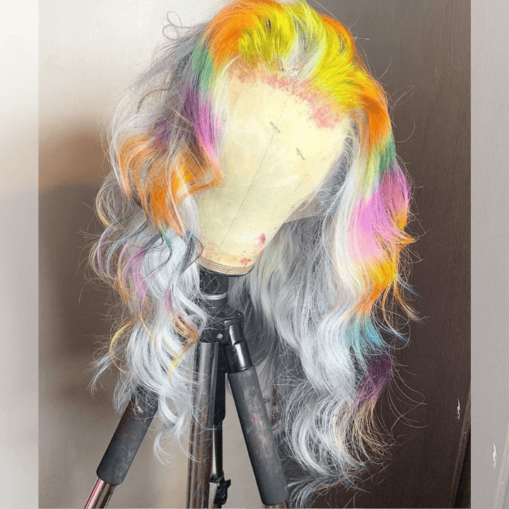 SZC Ginger Purple Yellow Gray Multi Color 13x4 Lace Front Human Hair Wigs