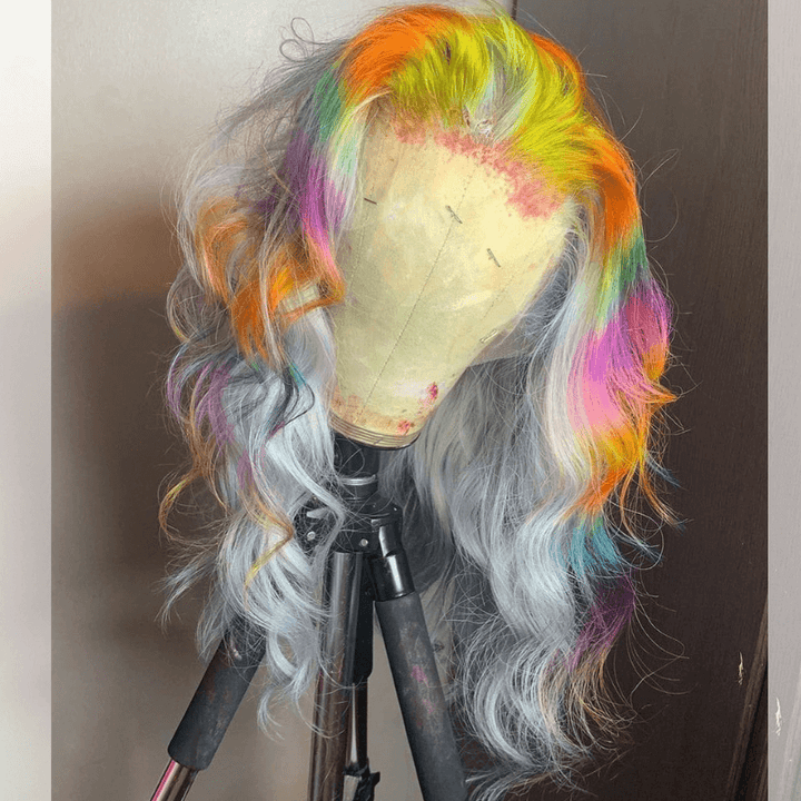 SZC Ginger Purple Yellow Gray Multi Color 13x4 Lace Front Human Hair Wigs