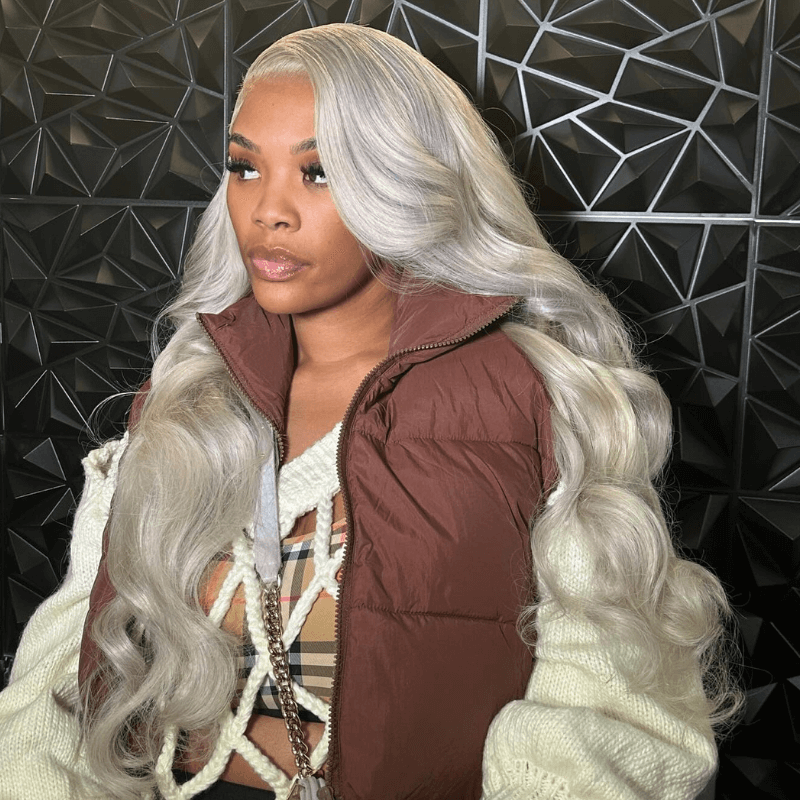 SZC Gray Color 200 Density 13x4 Lace Front Body Wave Virgin Human Hair Wig