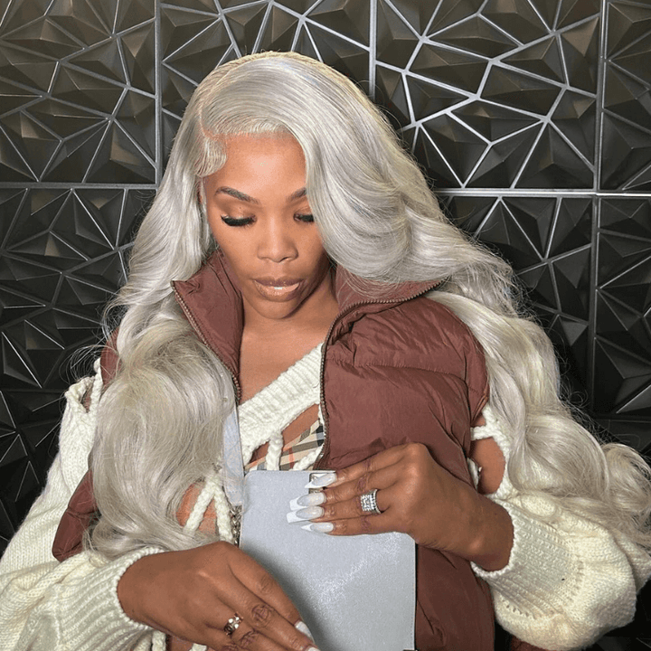 SZC Gray Color 200 Density 13x4 Lace Front Body Wave Virgin Human Hair Wig