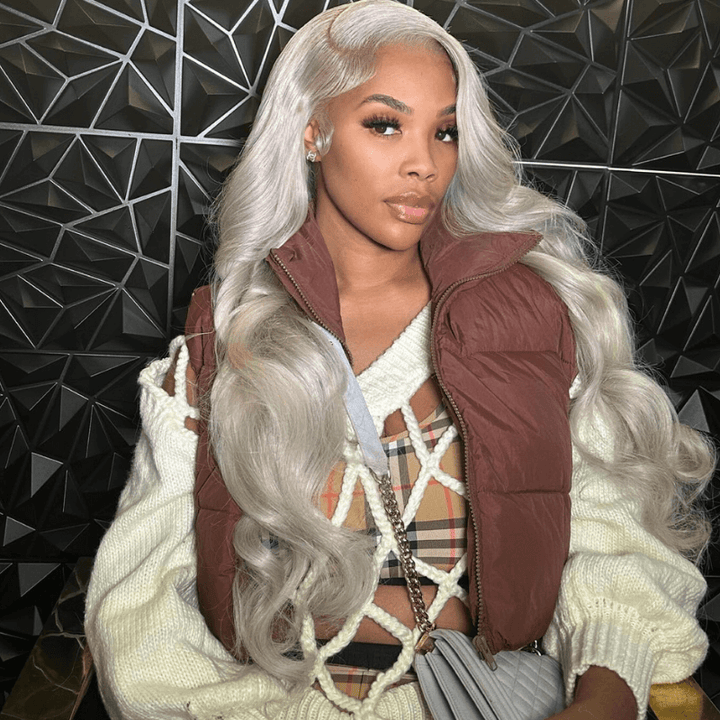 SZC Gray Color 200 Density 13x4 Lace Front Body Wave Virgin Human Hair Wig