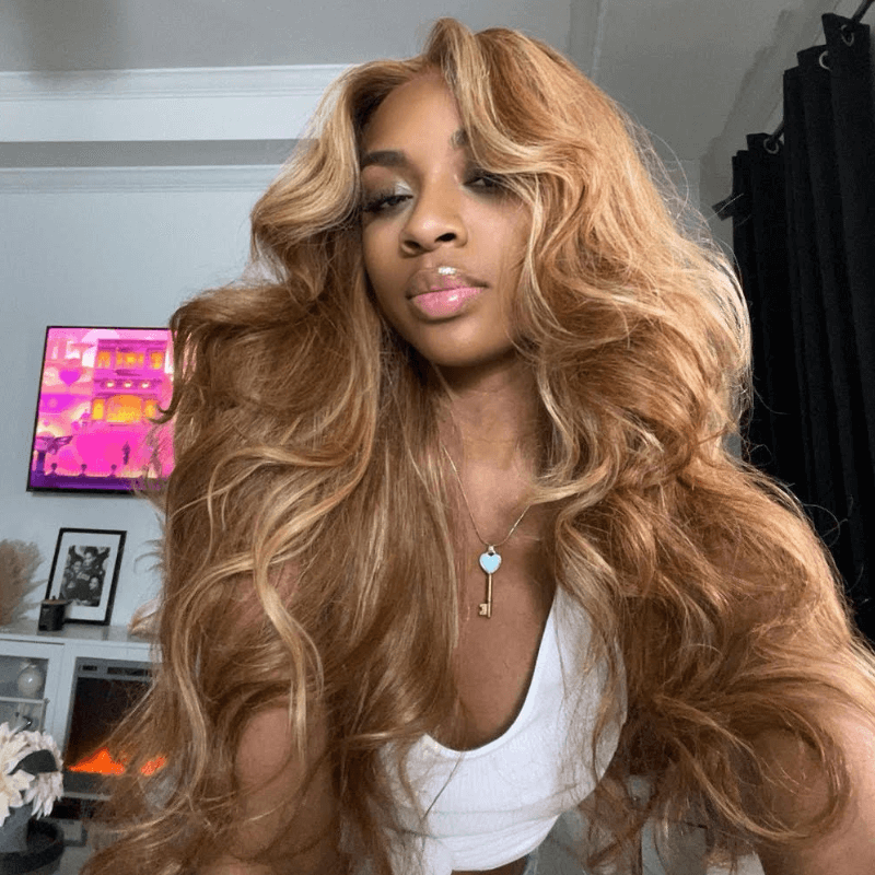 SZC Honey Blonde Brown Highlights Body Wave HD Lace Front Virgin Hair wigs