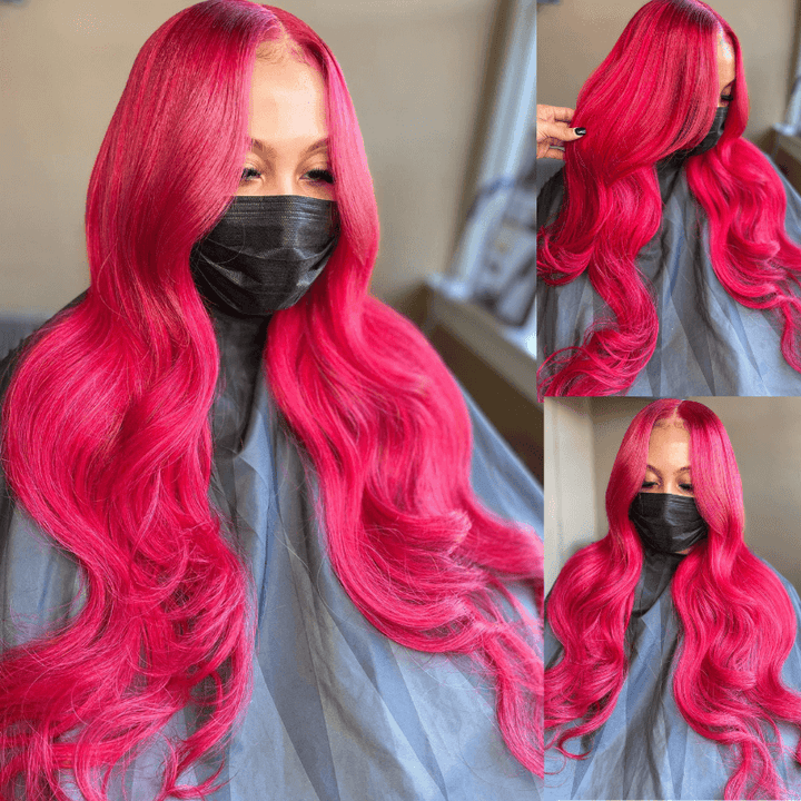 SZC Hot Pink Body Wave 13x4 HD Lace Frontal Virgin Human Hair Wigs