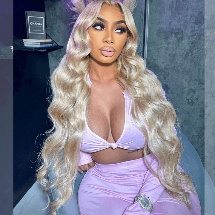 SZC Long 613 Blonde Body Wave 200 Density Lace Front Human Hair Wig