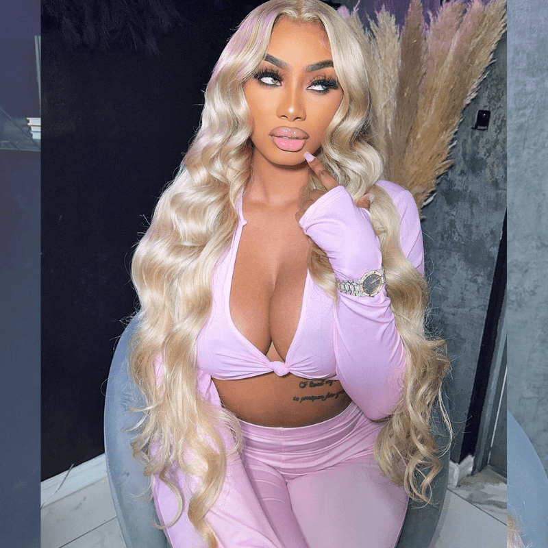 SZC Long 613 Blonde Body Wave 200 Density Lace Front Human Hair Wig