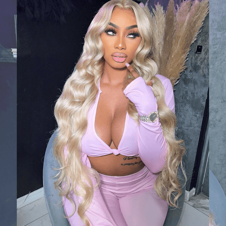 SZC Long 613 Blonde Body Wave 200 Density Lace Front Human Hair Wig