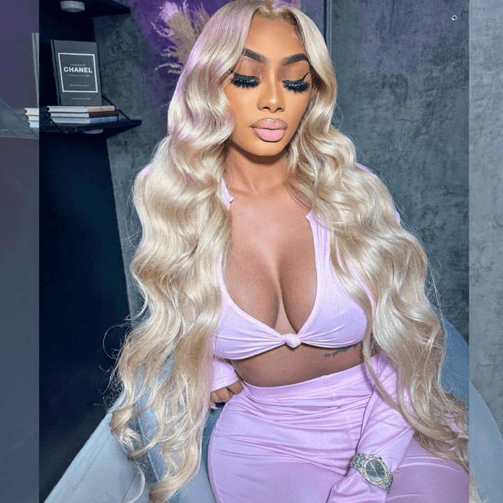 SZC Long 613 Blonde Body Wave 200 Density Lace Front Human Hair Wig