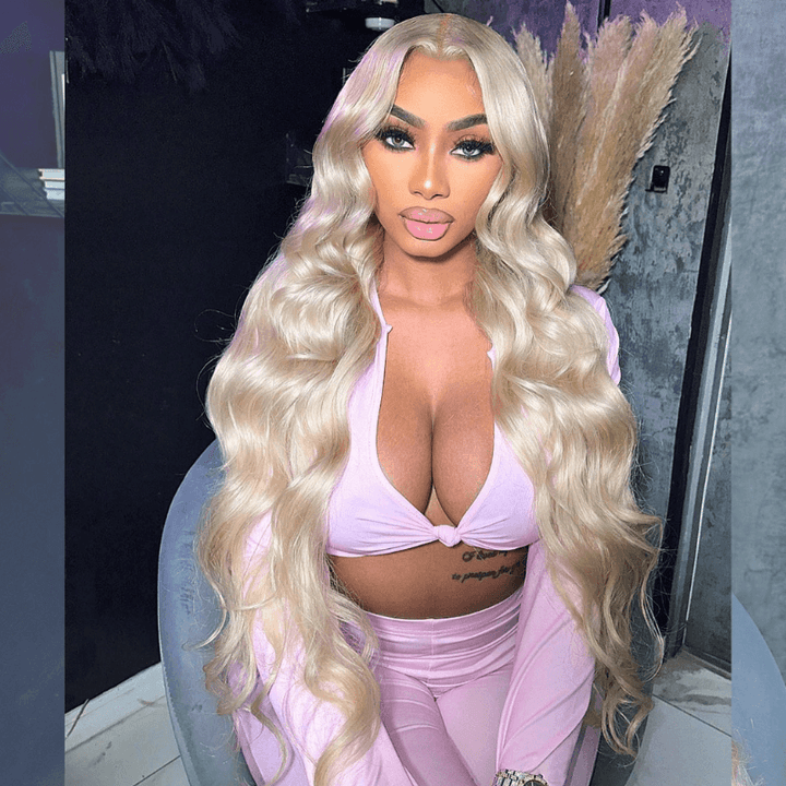 SZC Long 613 Blonde Body Wave 200 Density Lace Front Human Hair Wig