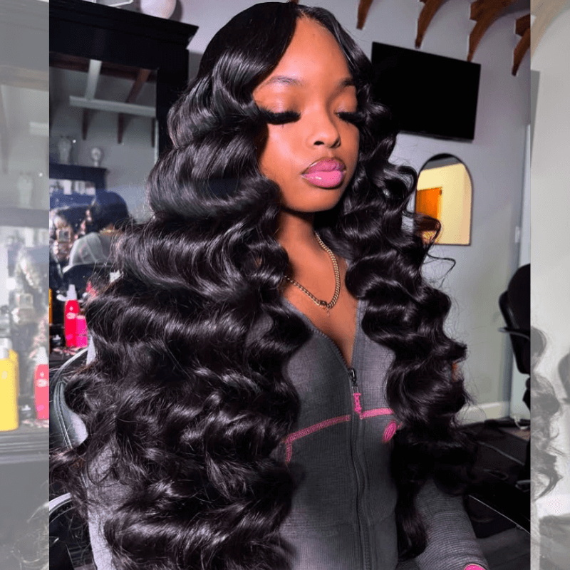 SZC Loose Deep Wand Curl 13x4 Transparent Lace Front Human Hair Wigs