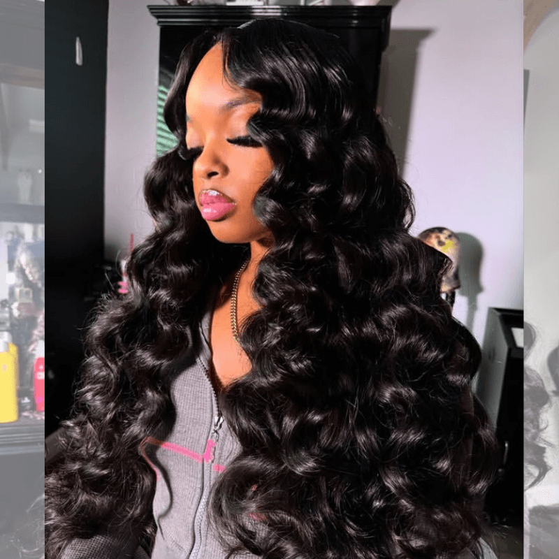 SZC Loose Deep Wand Curl 13x4 Transparent Lace Front Human Hair Wigs