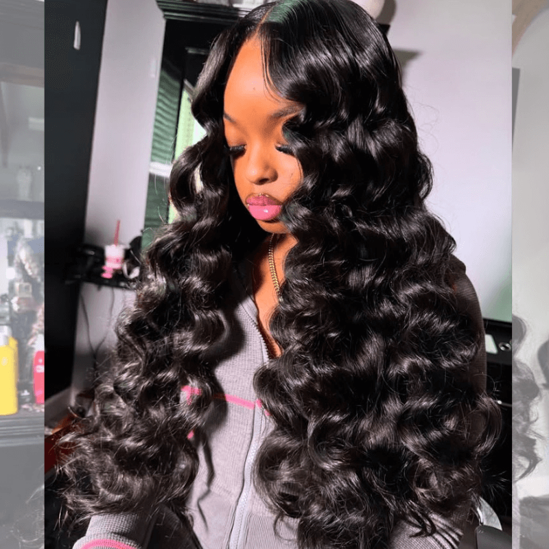 SZC Loose Deep Wand Curl 13x4 Transparent Lace Front Human Hair Wigs