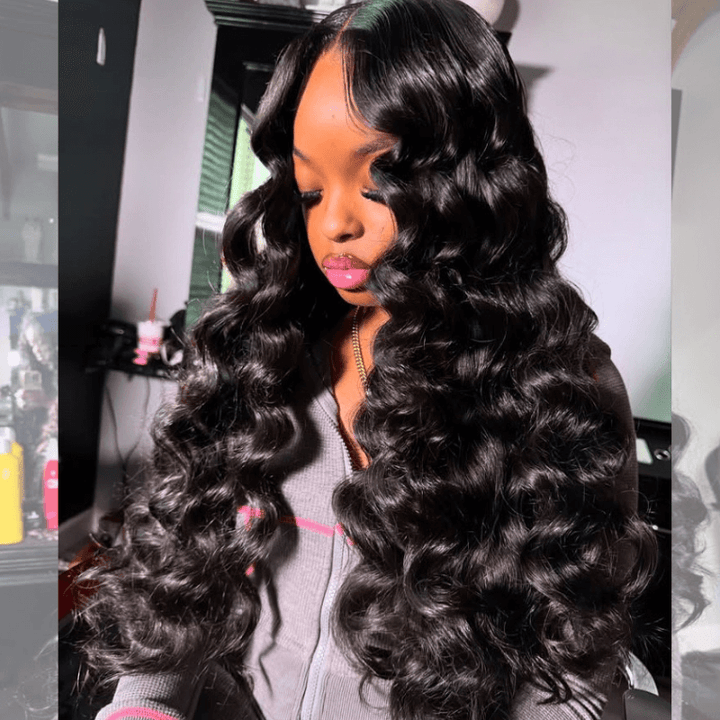 SZC Loose Deep Wand Curl 13x4 Transparent Lace Front Human Hair Wigs