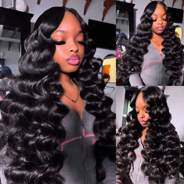SZC Loose Deep Wand Curl 13x4 Transparent Lace Front Human Hair Wigs