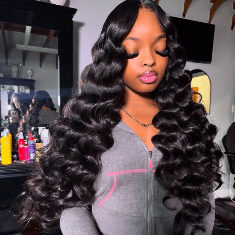 SZC Loose Deep Wand Curl 13x4 Transparent Lace Front Human Hair Wigs