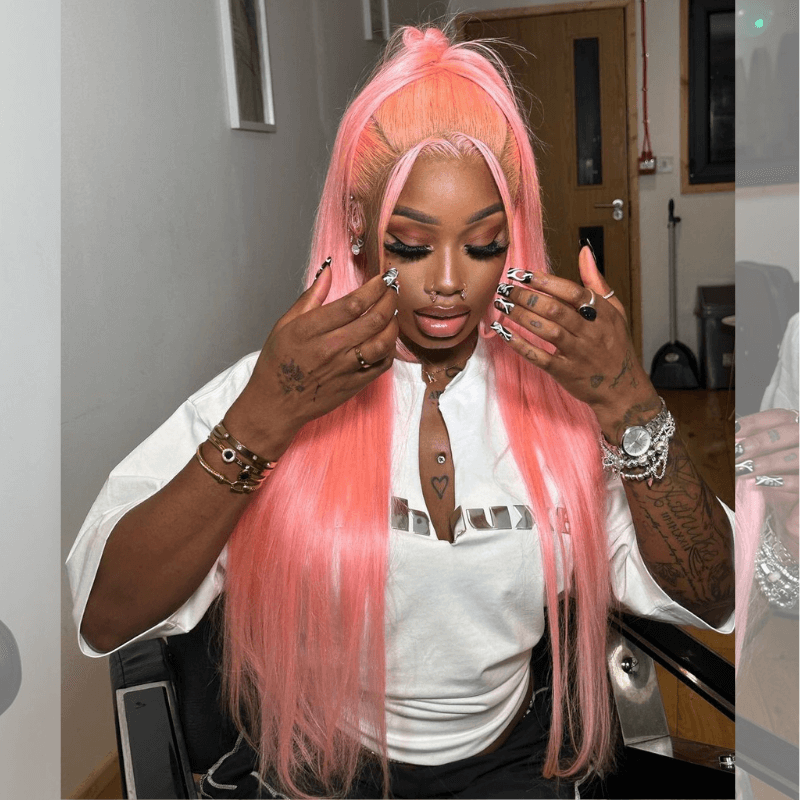 SZC Neon Pink 200 Density 13x4 Lace Front Straight Weave Hair Wigs