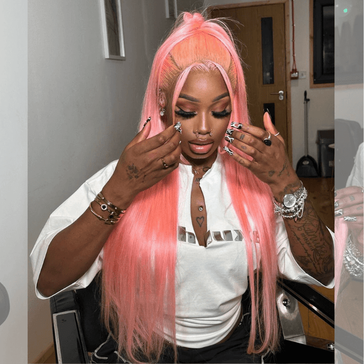 SZC Neon Pink 200 Density 13x4 Lace Front Straight Weave Hair Wigs