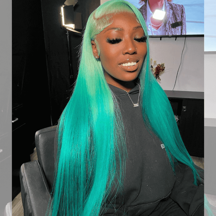 SZC Ocean Blue Bone Straight 200 Density 13x4 Lace Front Human Hair Wigs