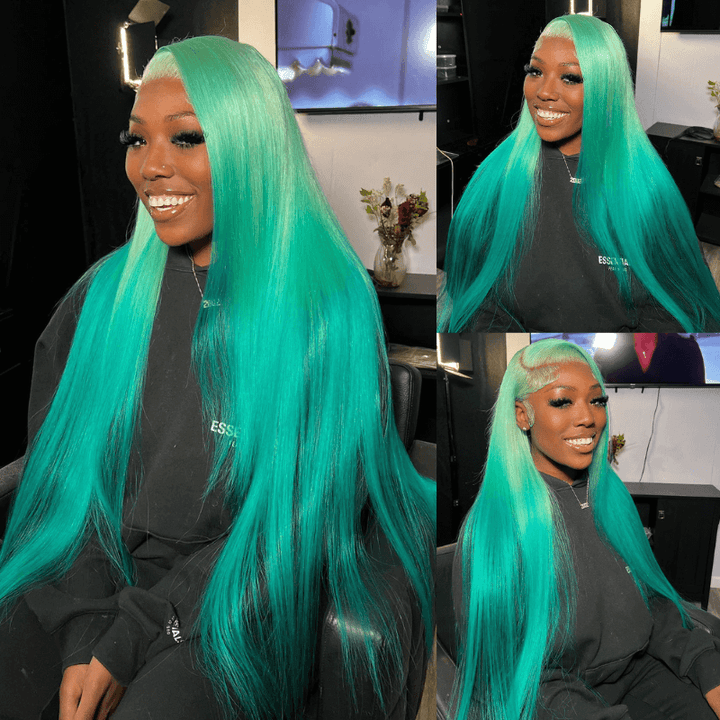 SZC Ocean Blue Bone Straight 200 Density 13x4 Lace Front Human Hair Wigs