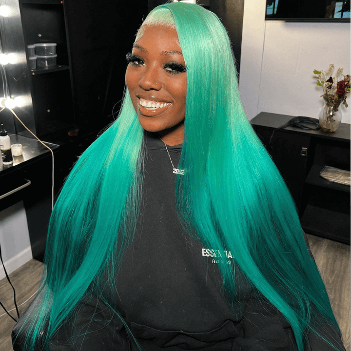 SZC Ocean Blue Bone Straight 200 Density 13x4 Lace Front Human Hair Wigs