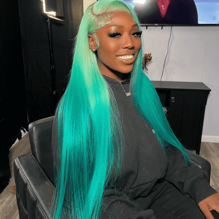SZC Ocean Blue Bone Straight 200 Density 13x4 Lace Front Human Hair Wigs