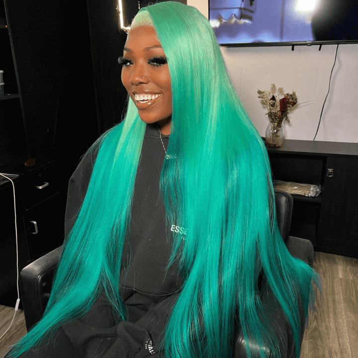 SZC Ocean Blue Bone Straight 200 Density 13x4 Lace Front Human Hair Wigs