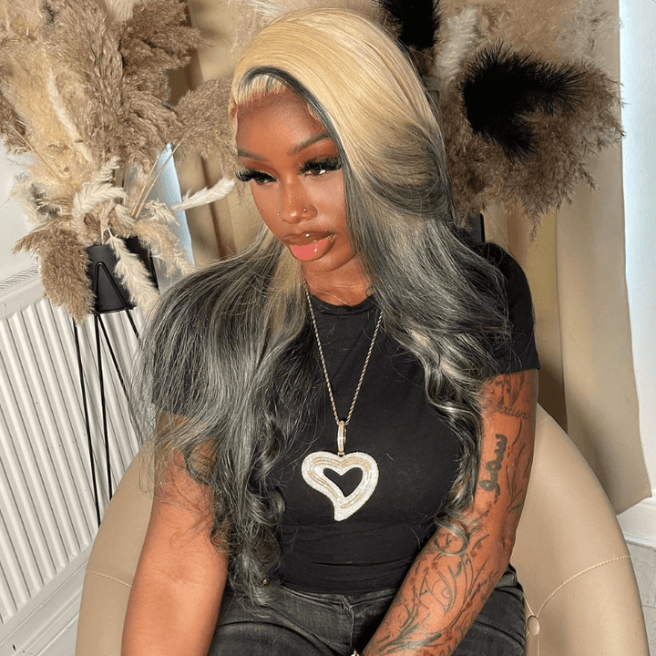 SZC Ombre 613 Blonde Gray Black 200 Density HD Lace Front Human Hair Wigs