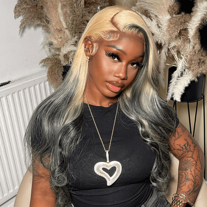 SZC Ombre 613 Blonde Gray Black 200 Density HD Lace Front Human Hair Wigs