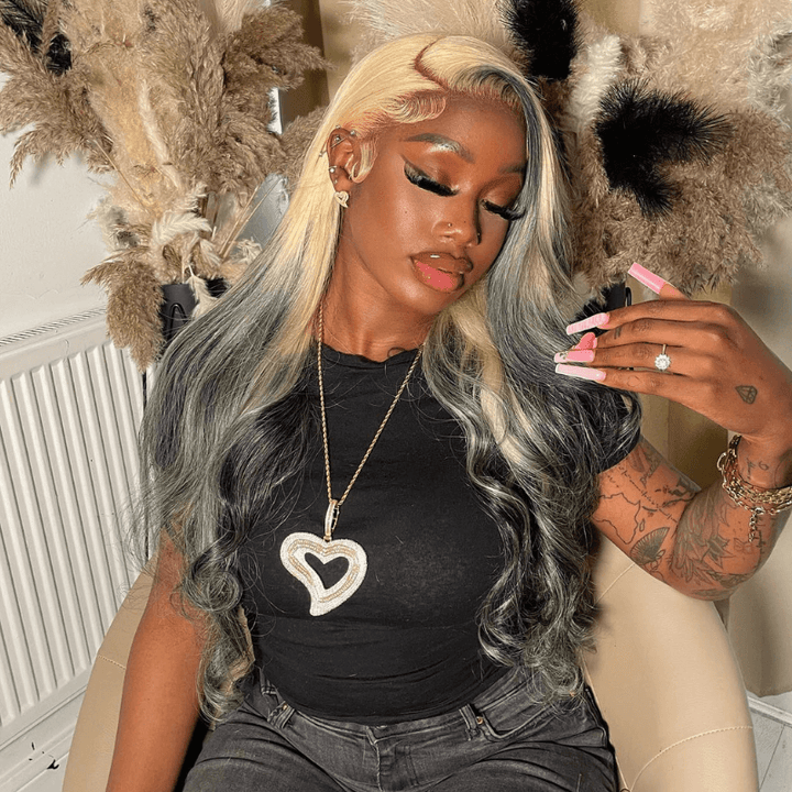 SZC Ombre 613 Blonde Gray Black 200 Density HD Lace Front Human Hair Wigs