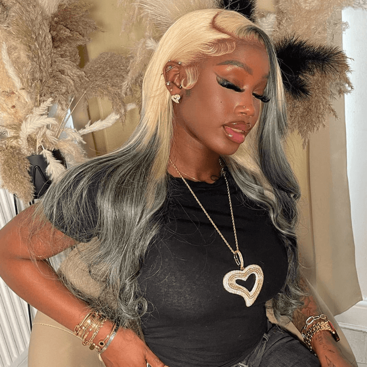 SZC Ombre 613 Blonde Gray Black 200 Density HD Lace Front Human Hair Wigs