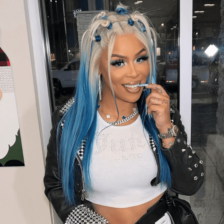 SZC Ombre Blonde Blue Straight 13x4 Transparent Lace Front Human Hair Wig