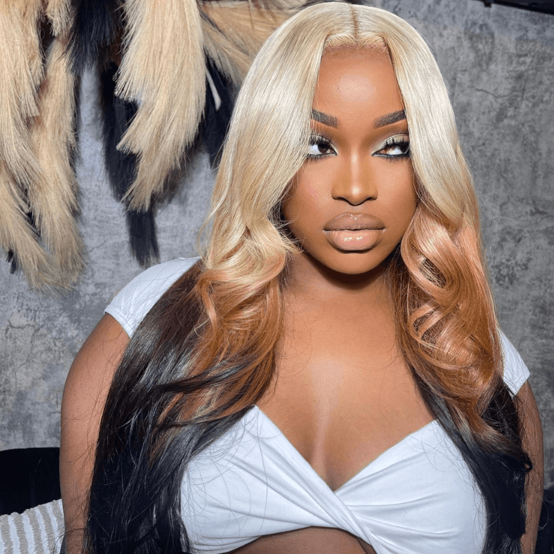 SZC Ombre Blonde Ginger Brown Black Straight Body Wave Human Hair Wigs