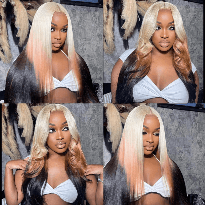 SZC Ombre Blonde Ginger Brown Black Straight Body Wave Human Hair Wigs
