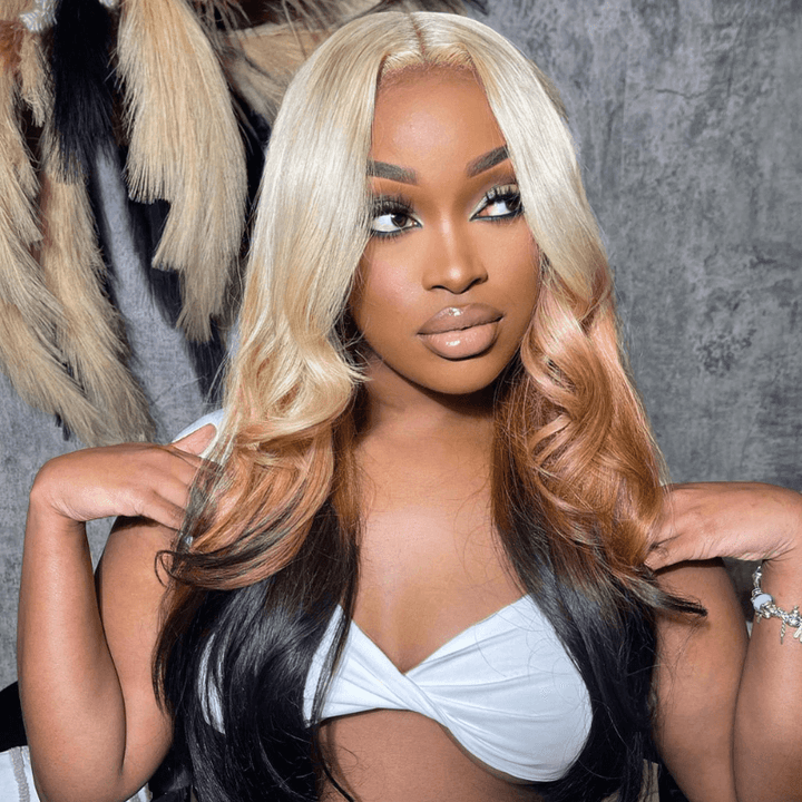 SZC Ombre Blonde Ginger Brown Black Straight Body Wave Human Hair Wigs
