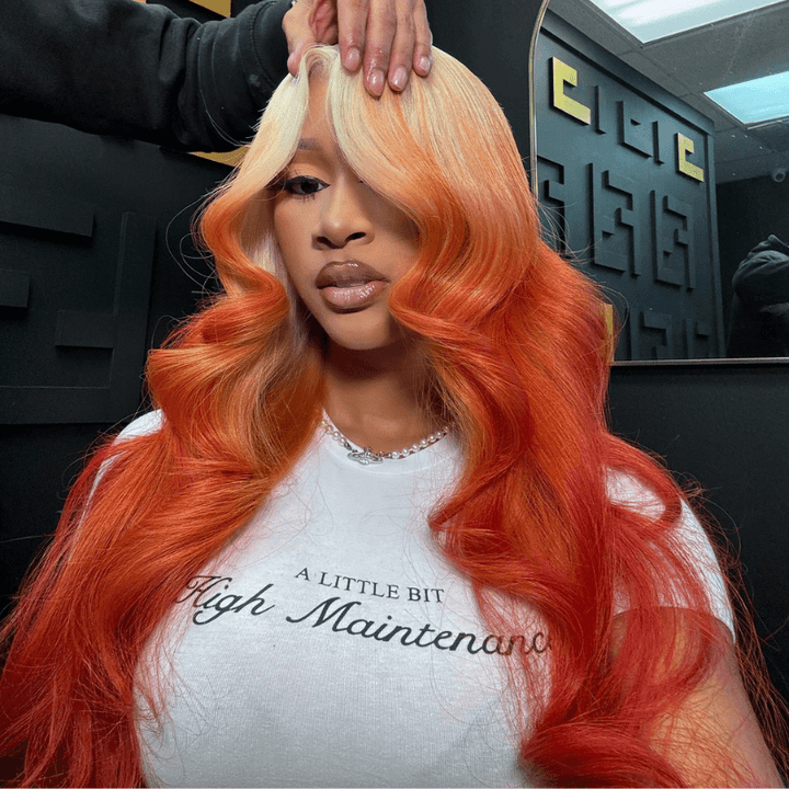 SZC Ombre Blonde Ginger Straigt Body Wave 13x4 Lace Front Human Hair Wigs