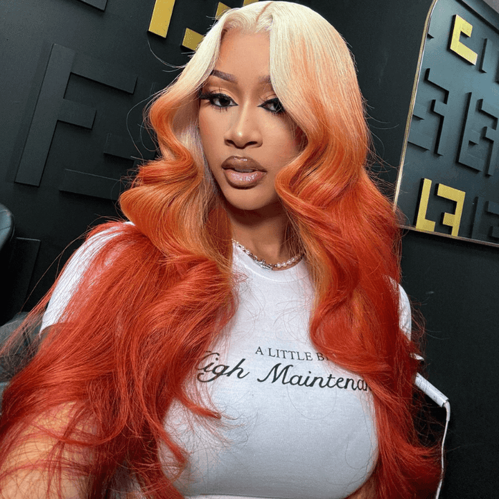 SZC Ombre Blonde Ginger Straigt Body Wave 13x4 Lace Front Human Hair Wigs