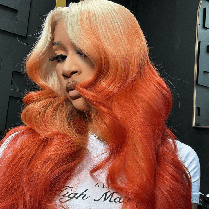 SZC Ombre Blonde Ginger Straigt Body Wave 13x4 Lace Front Human Hair Wigs