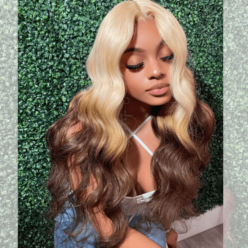 SZC Ombre Blonde Light Chocolate Brown HD Lace Front Virgin Human Hair Wig
